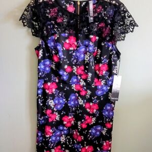 Kensie Black Floral Lace-Trim Sheath Dress - Pink & Blue